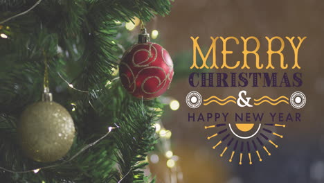 animación del texto de feliz navidad sobre el árbol de navidad