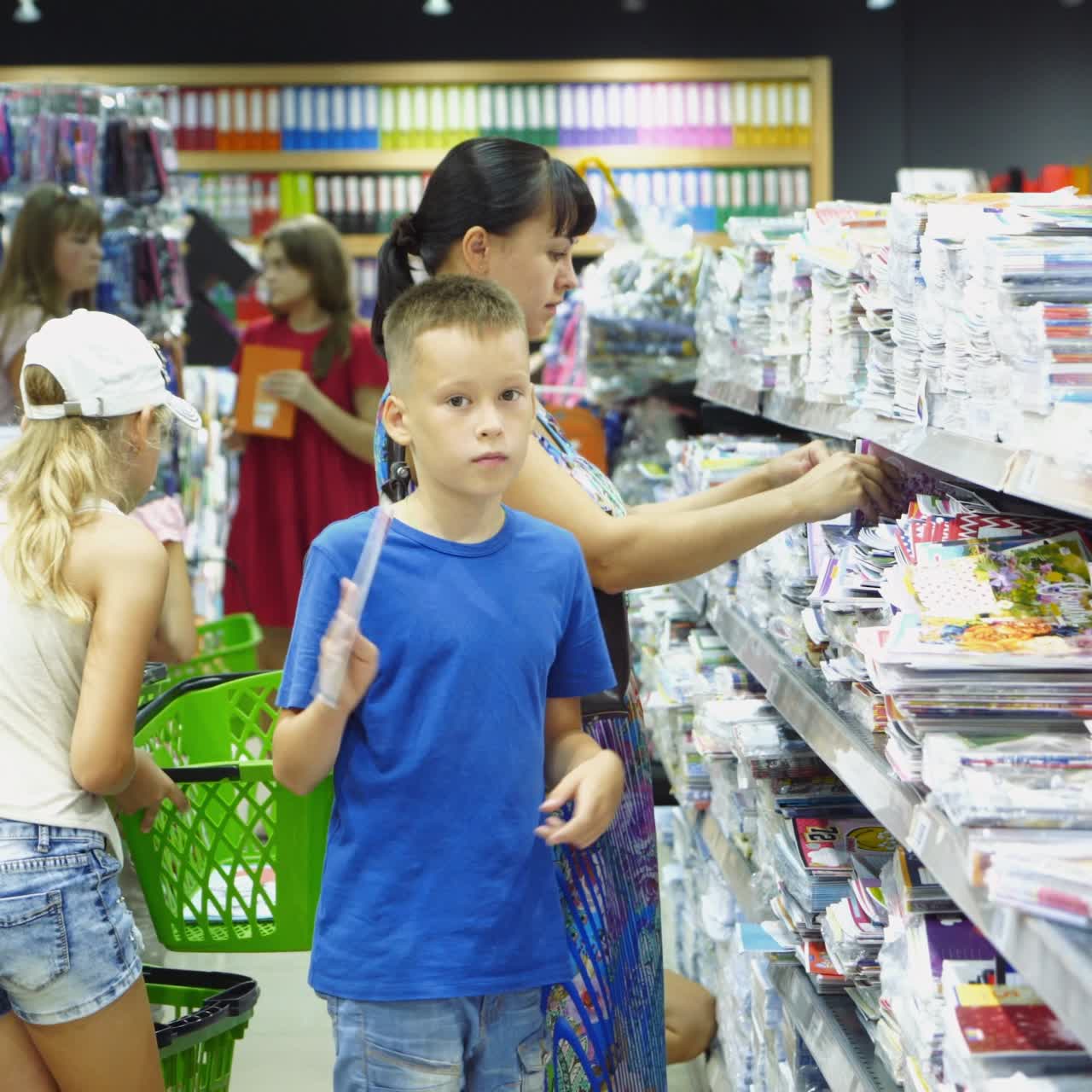 VINNITSA, UKRAINE - AUGUST 20, 2018: Various of stationery display in the stationery store. Shopping for school