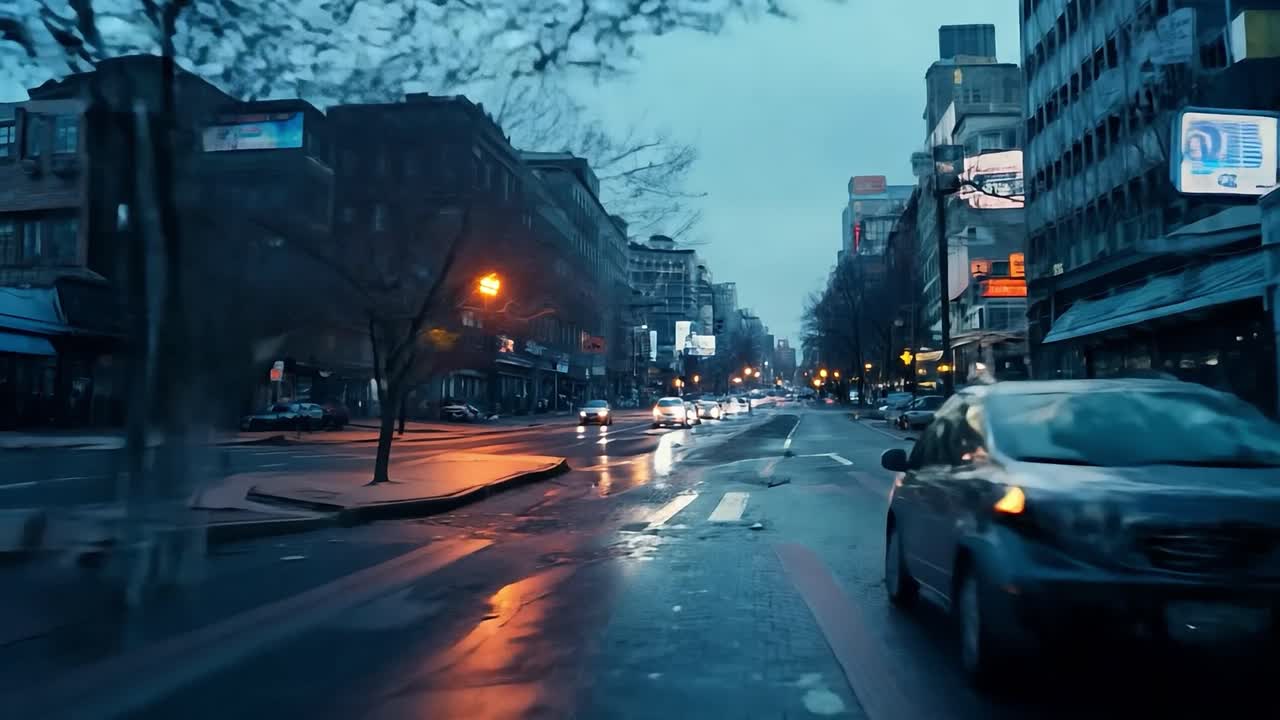 도시의 비가 오는 밤