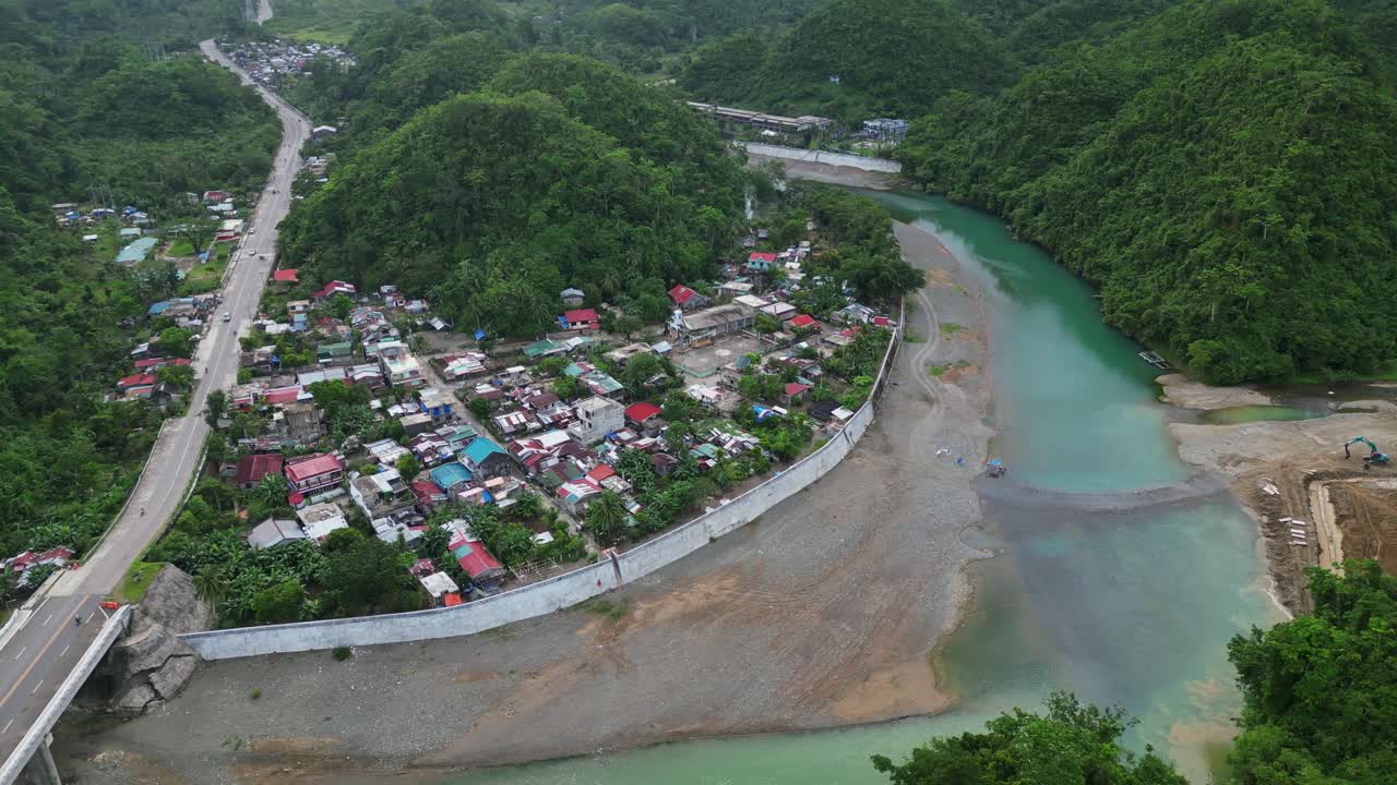 Pajo River And Marcos Bridge In Sto. Domingo Town In Virac, West Catanduanes, Philippines. Aerial Drone Shot