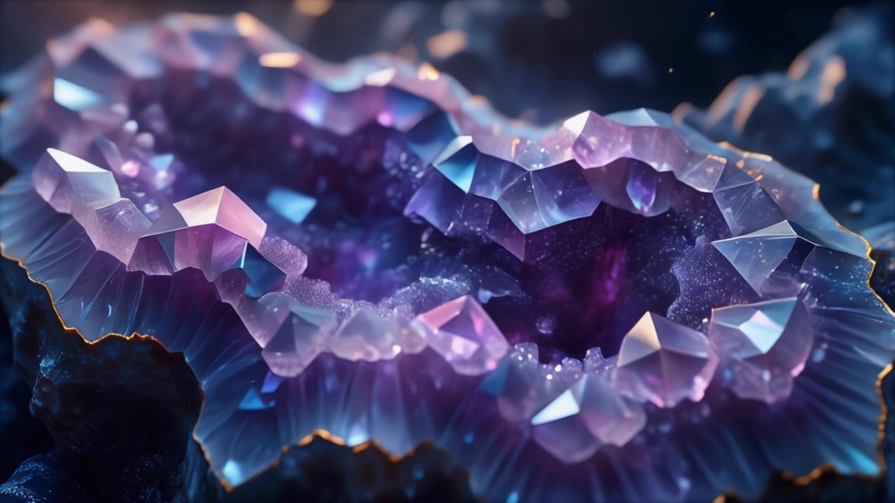 Makroansicht einer leuchtenden Amethystkristallgeode