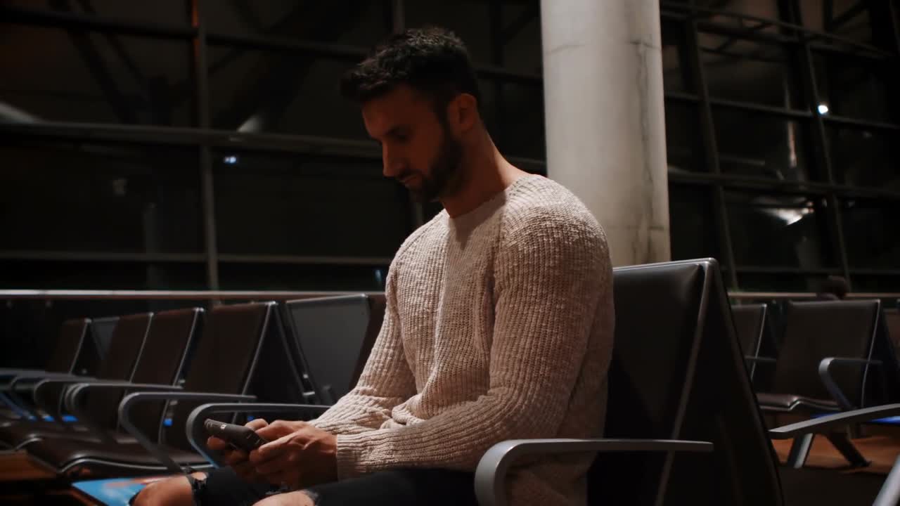 대기 구역 4k에서 휴대 전화를 사용하는 통근객