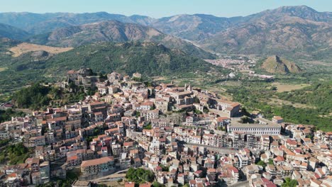 castiglione di sicilia, medieval mountain village in catania, sicily, italy - aerial 4k