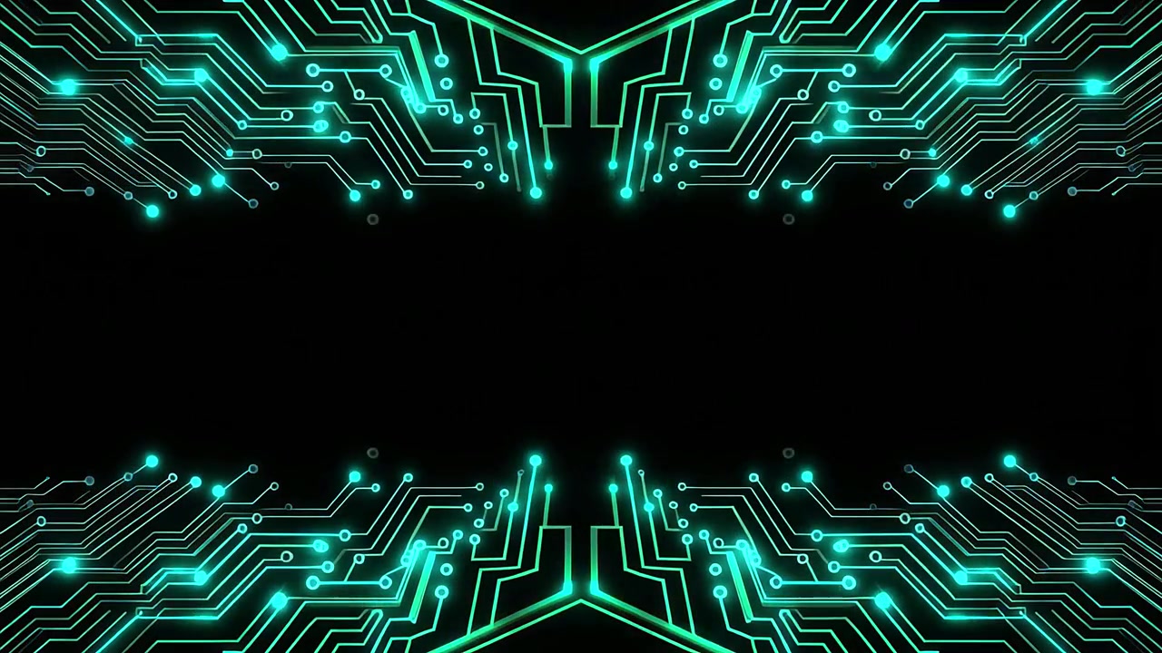 Digital Circuit Board Frame with Glowing Data Flow