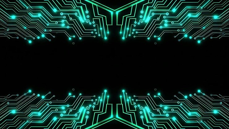 Digital Circuit Board Frame with Glowing Data Flow