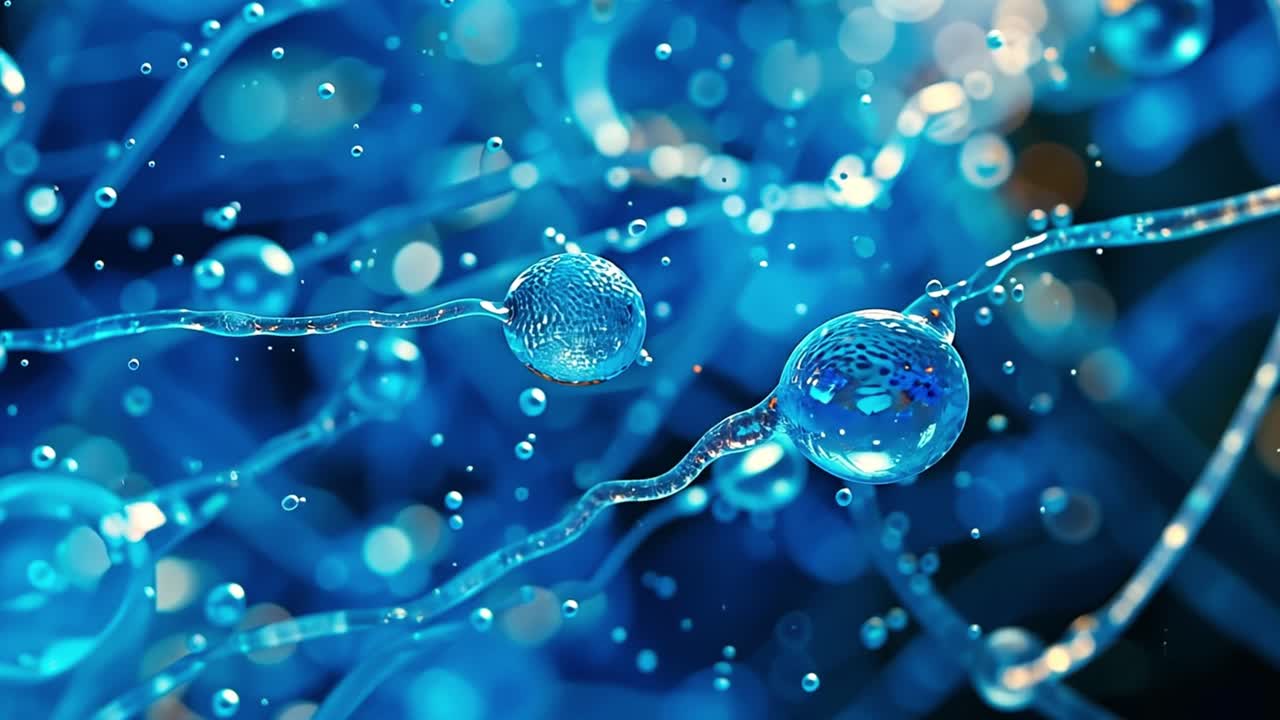 Abstract Microscopic Biological Structures in Blue Liquid