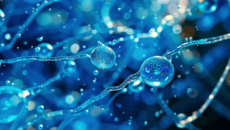 abstract microscopic biological structures in blue liquid