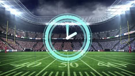 animation of clock over empty sports stadium