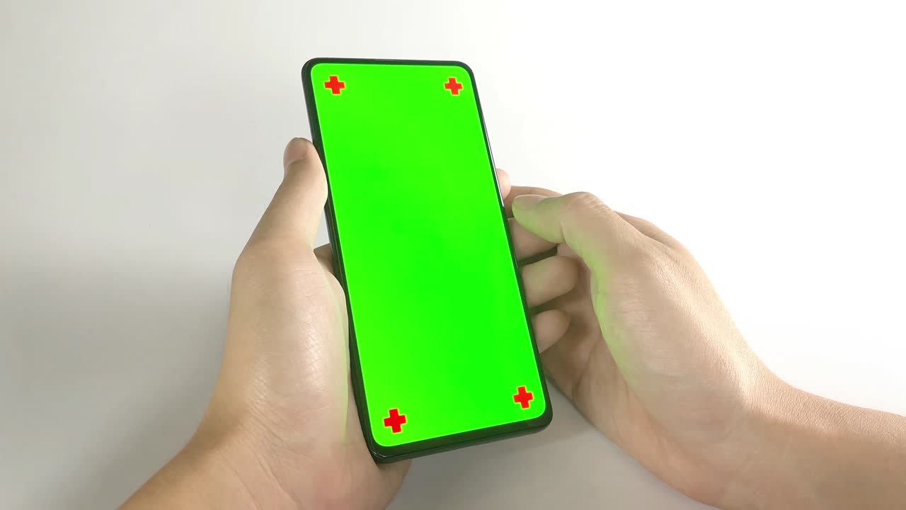 hand touch screen phone green screen on white background with alpha channel