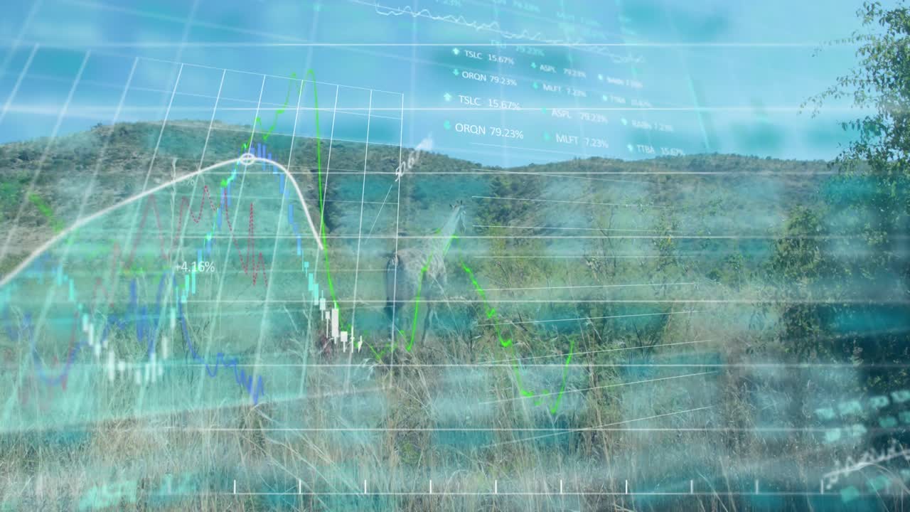 지라프와 풍경에 대한 데이터 처리의 애니메이션