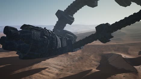 old rusted alien spaceship in desert. ufo