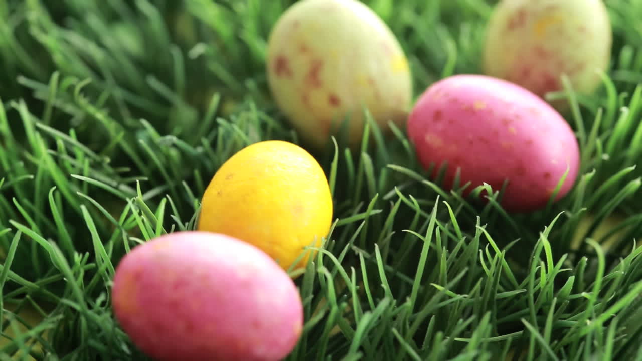 Easter eggs dropping in the grass