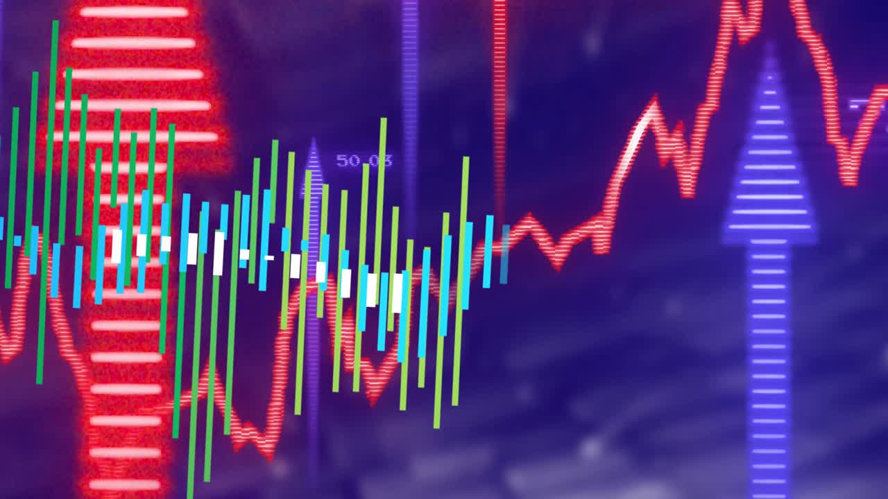 Animation of data processing over blue background