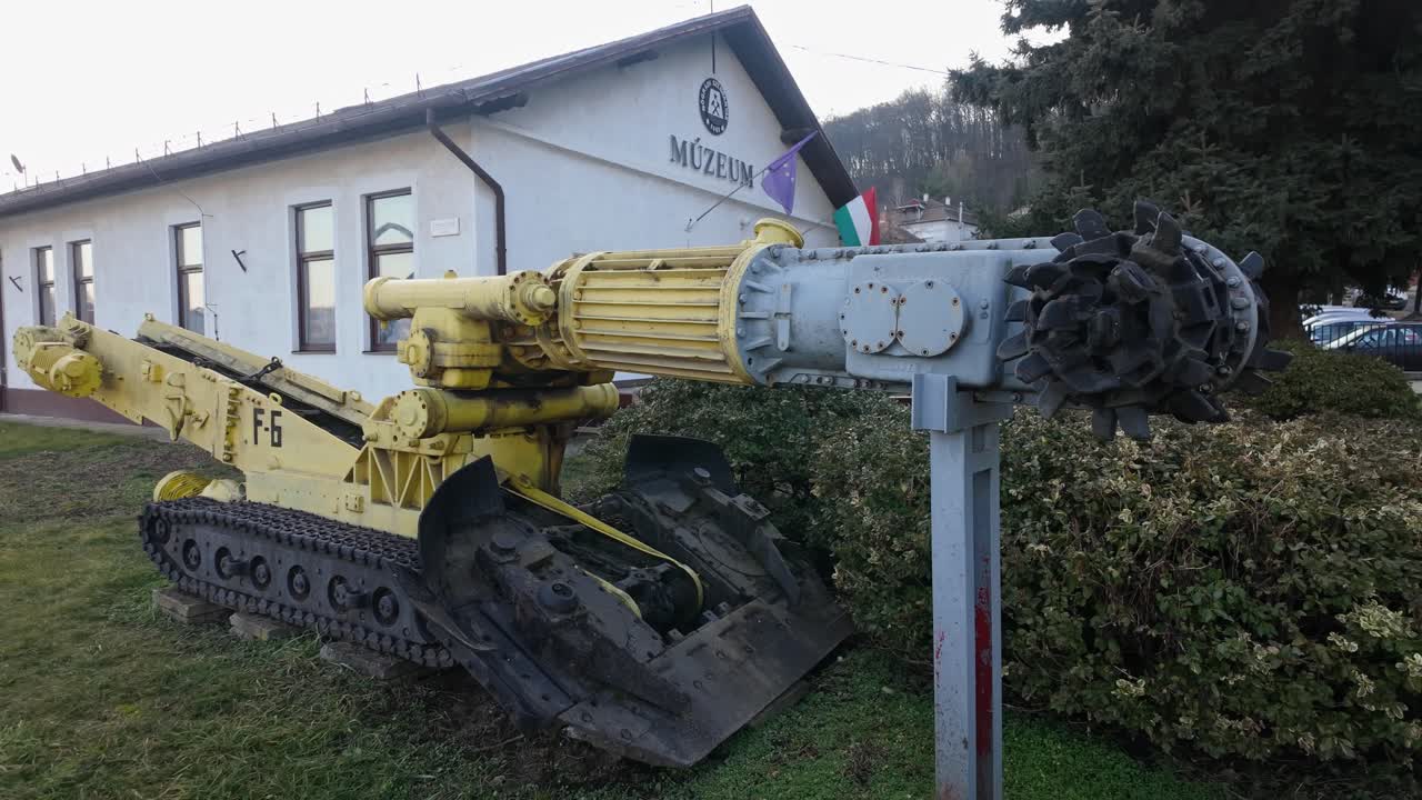 Medium shot outside of Mining Exhibition, Museum of Mining during the day in Salgotarjan, Nograd County, Hungary.