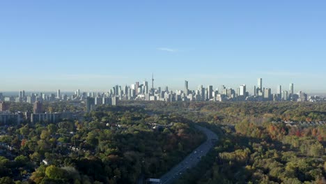 beautiful aerial view of toronto, canada on a sunny day in autumn