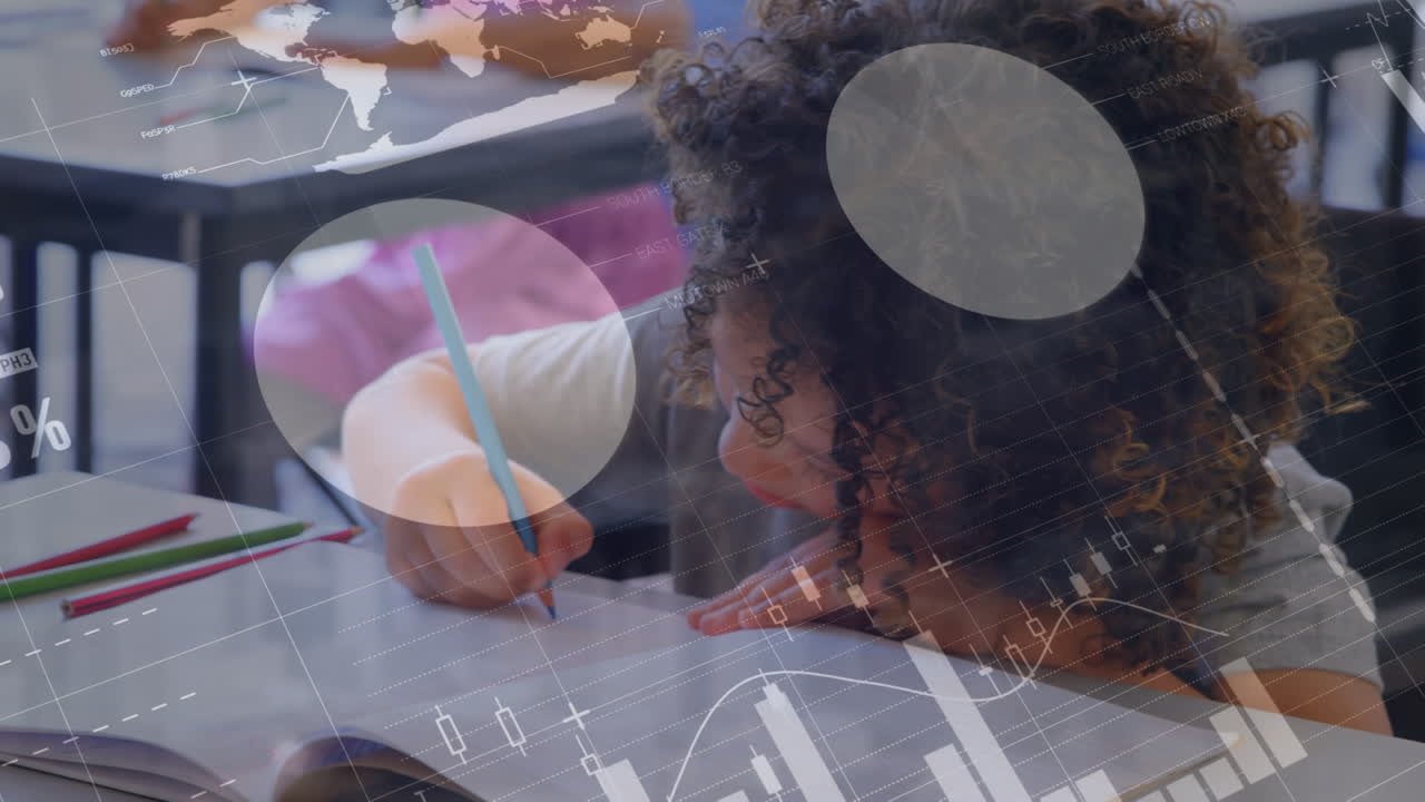 animación del procesamiento de datos sobre diversos escolares en el aula