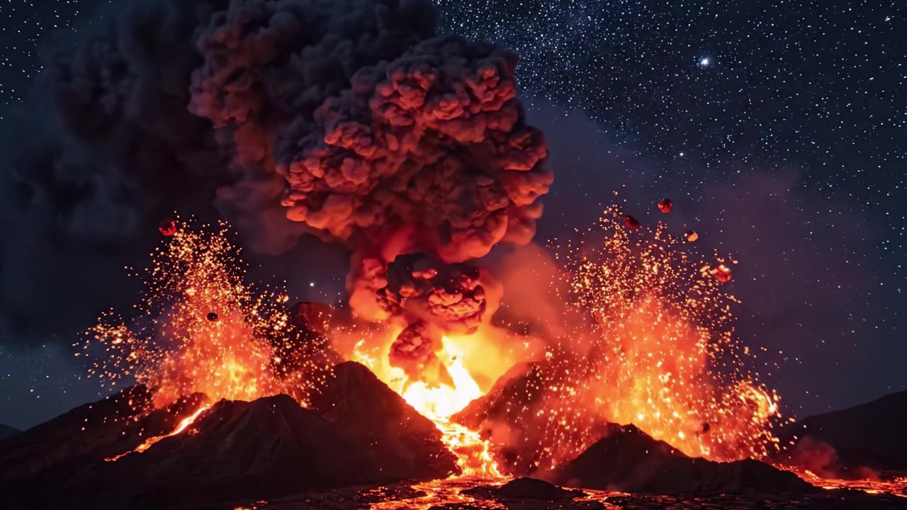 Letusan Gunung Berapi yang Megah di Bawah Langit Berbintang: Saksikan Kekuatan Alam yang Luar Biasa Saat Lava Meletus dengan Jelas di Tengah Malam, Menciptakan Pemandangan Api dan Abu yang Memukau.