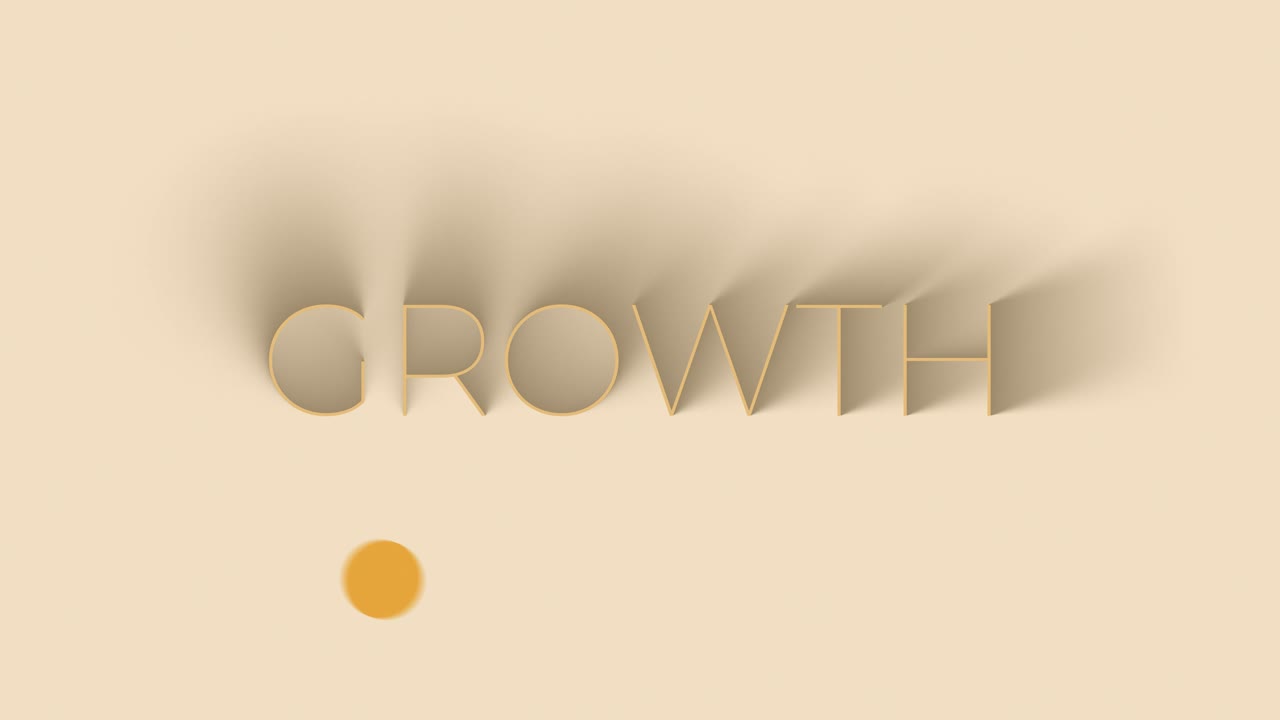 High quality vintage style animation of the word GROWTH. Clean long shadow with a rotating orange sun-like light. Ideal for business and financial concepts