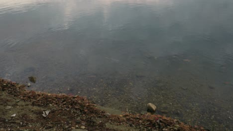 Lac-Viceroy-lake-from-the-sandy-shore-line-during-the-evening-in-the-fall-season-from-the-Manoir-Montpillier-beach