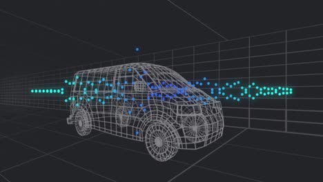 Animation-Eines-3D-Automodells-über-Gitter-Auf-Schwarzem-Hintergrund