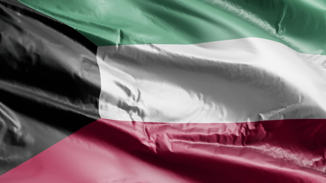 la bandera de kuwait se agita lentamente en el bucle del viento. el estandarte de kuwait se balancea suavemente en la brisa. fondo de relleno completo. bucle de 20 segundos.