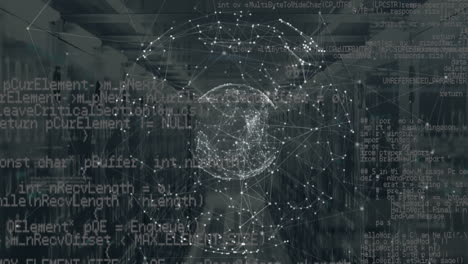 animación de la red de conexiones, globo y procesamiento de datos a través de servidores