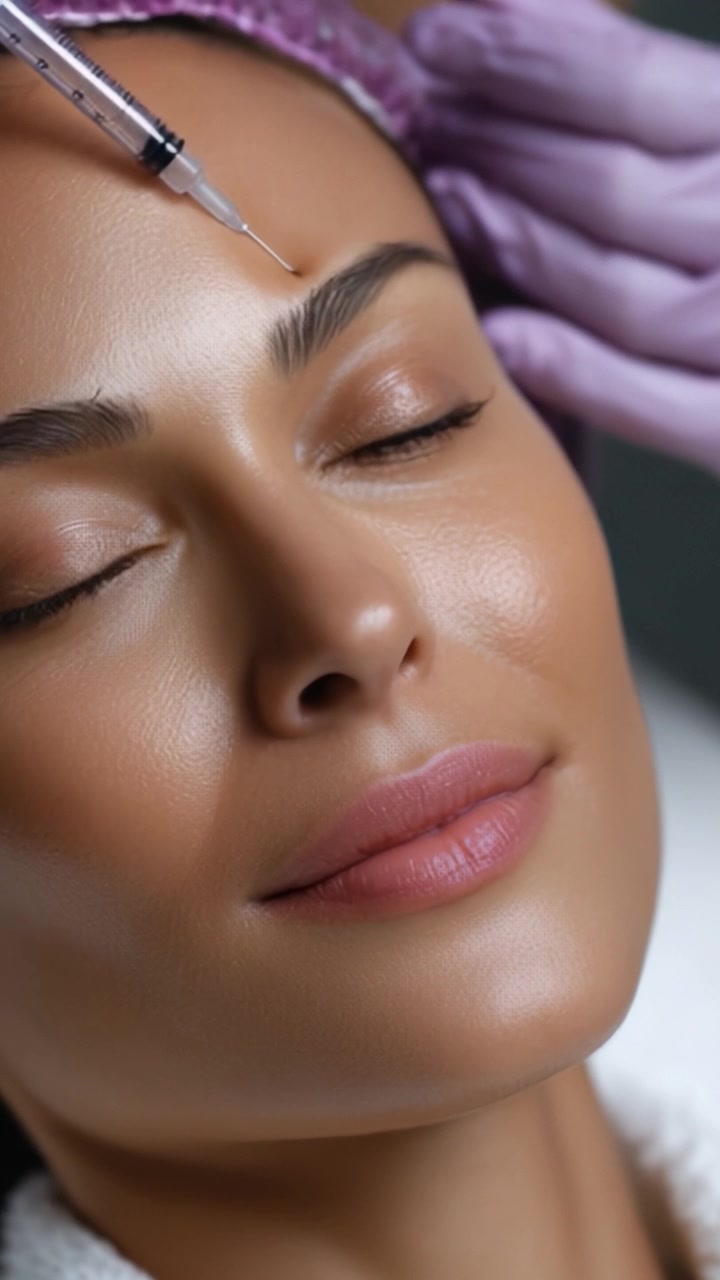 Sessão de Tratamento Facial Estético: Um Close-Up de uma Mulher Relaxada Recebendo uma Injeção de Botox para Realçar Sua Beleza Natural e Aumentar Sua Confiança.