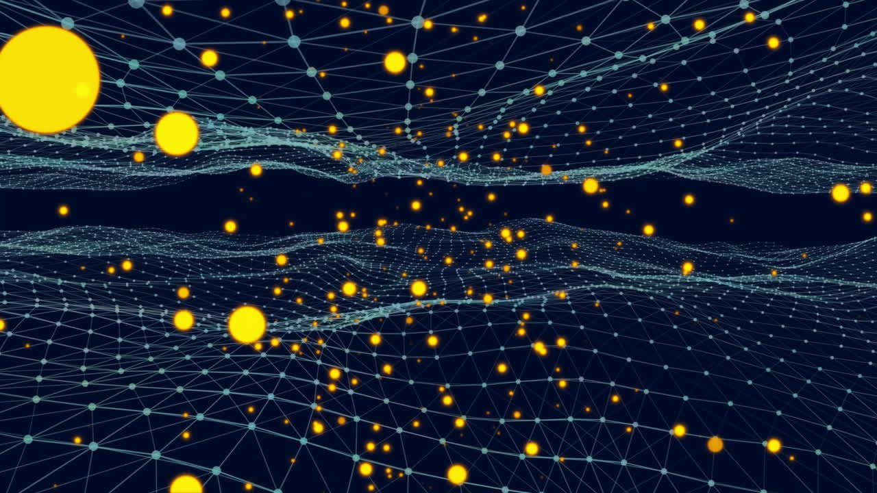 Animation of orange spots of light over network of connections