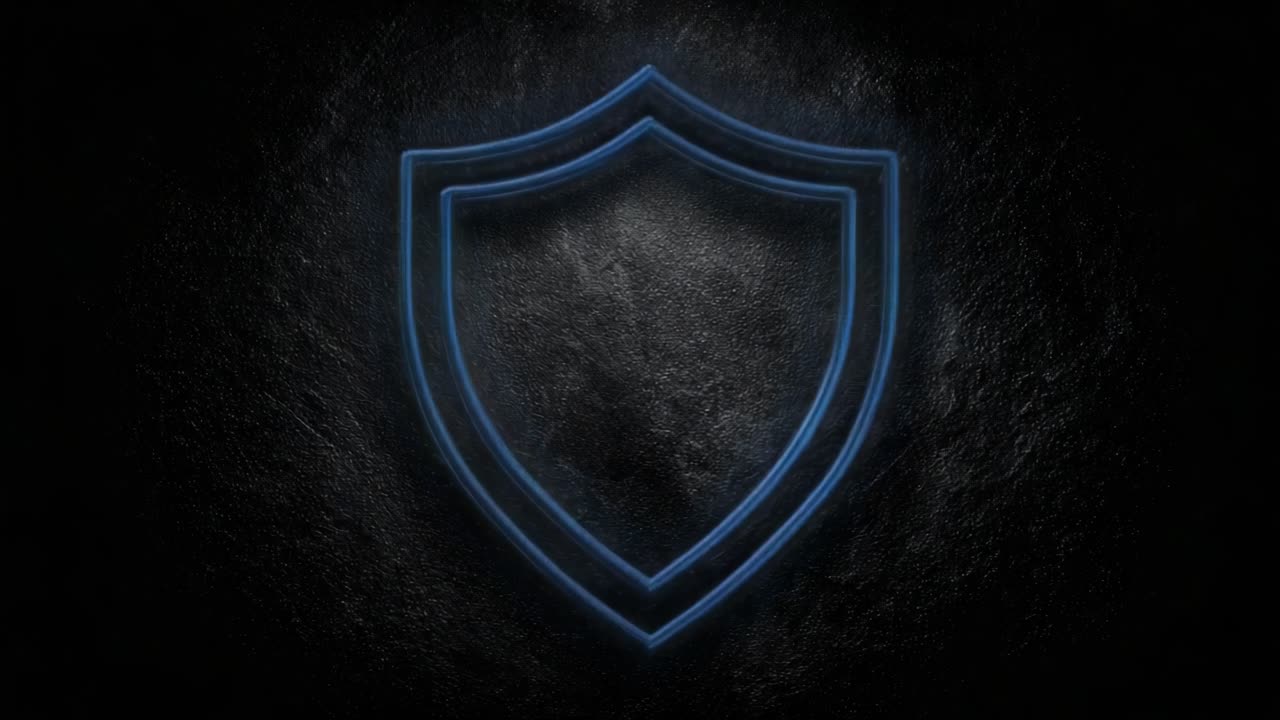 A Stunning Visual Representation of Security with a Neon Shield Icon Set Against a Dark Background, Embodying Protection and Safety in the Digital Age