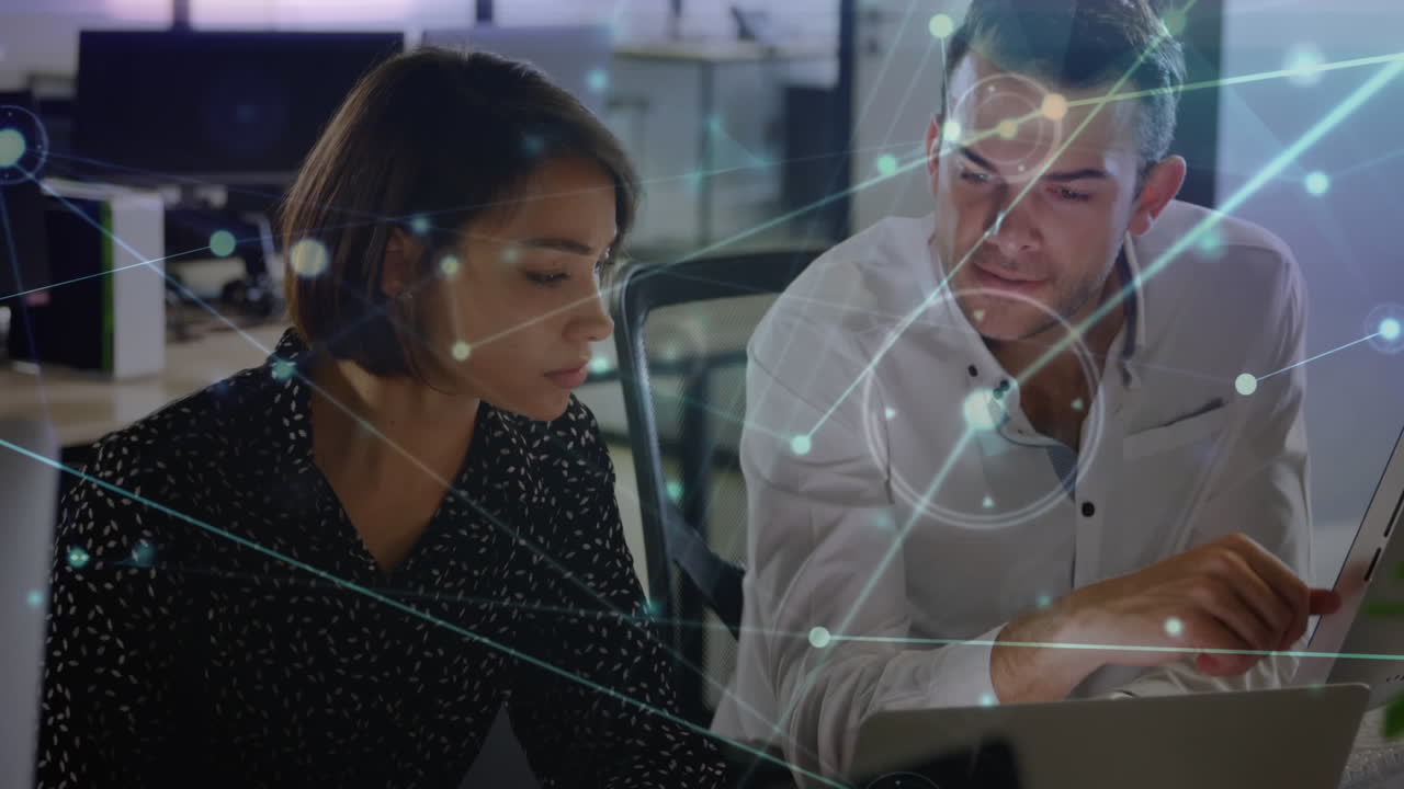 사무실에서 다양한 사업가들과의 연결 네트워크의 활성화