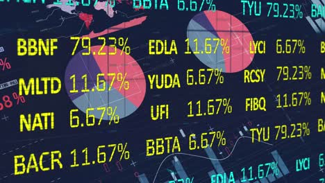animation of statistical and stock market data processing against blue background