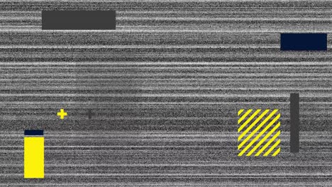 animation of yellow and grey shapes over screen with glitch