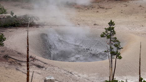 long shot of mud volcano at yellowstone national park