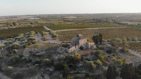 old abandoned farm at sicily italy during sunset, aerial