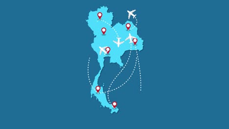rutas de aviones que vuelan sobre tailandia mapa, turismo y concepto de viaje, animación gráfica