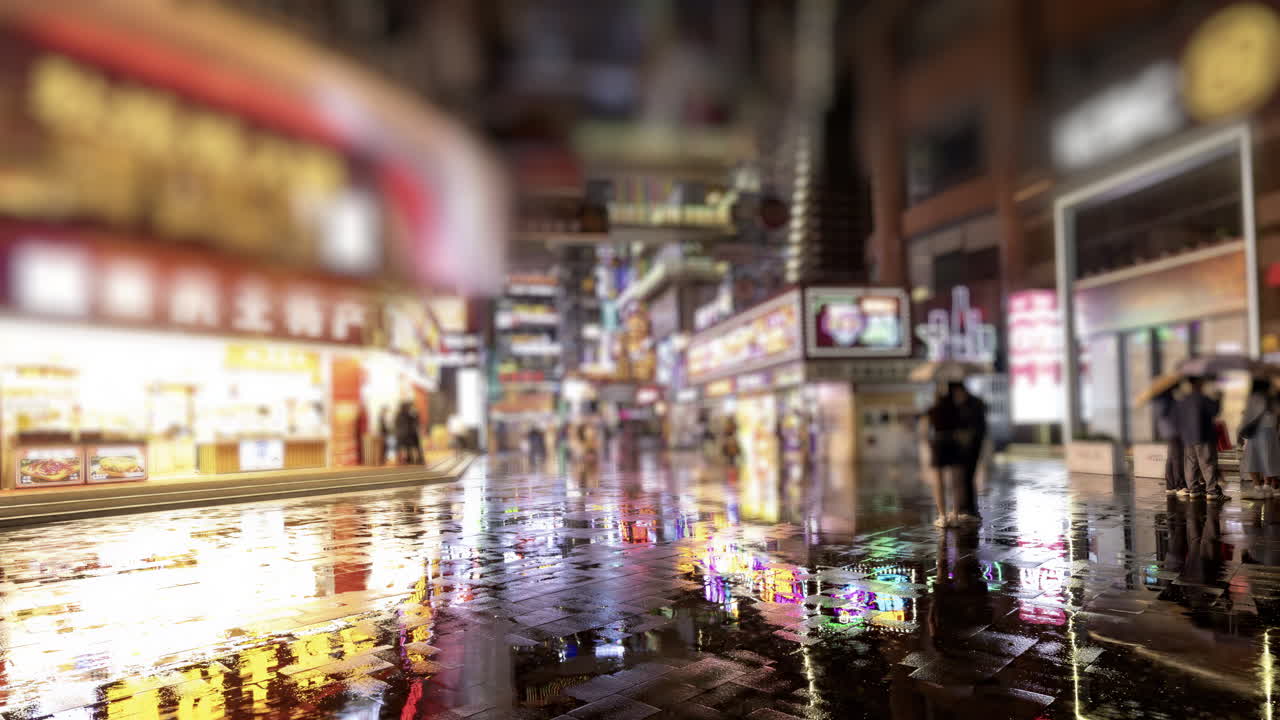 Chongqing cyberpunk city neon street scene in the rain at night