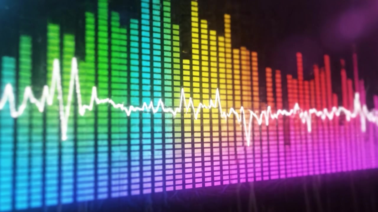 Dynamic Spectrum Visualization: Engaging Audio Frequencies Illustrated Through Colorful Waveform and Equalizer Displays in a Dazzling Digital Environment