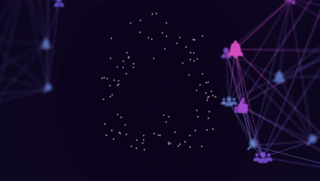 animación de la red de conexiones con iconos sobre puntos de luz sobre fondo negro
