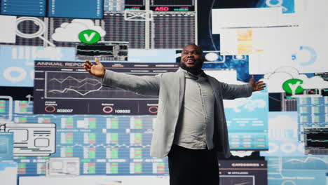 black startup administrator thinking about new successful ideas