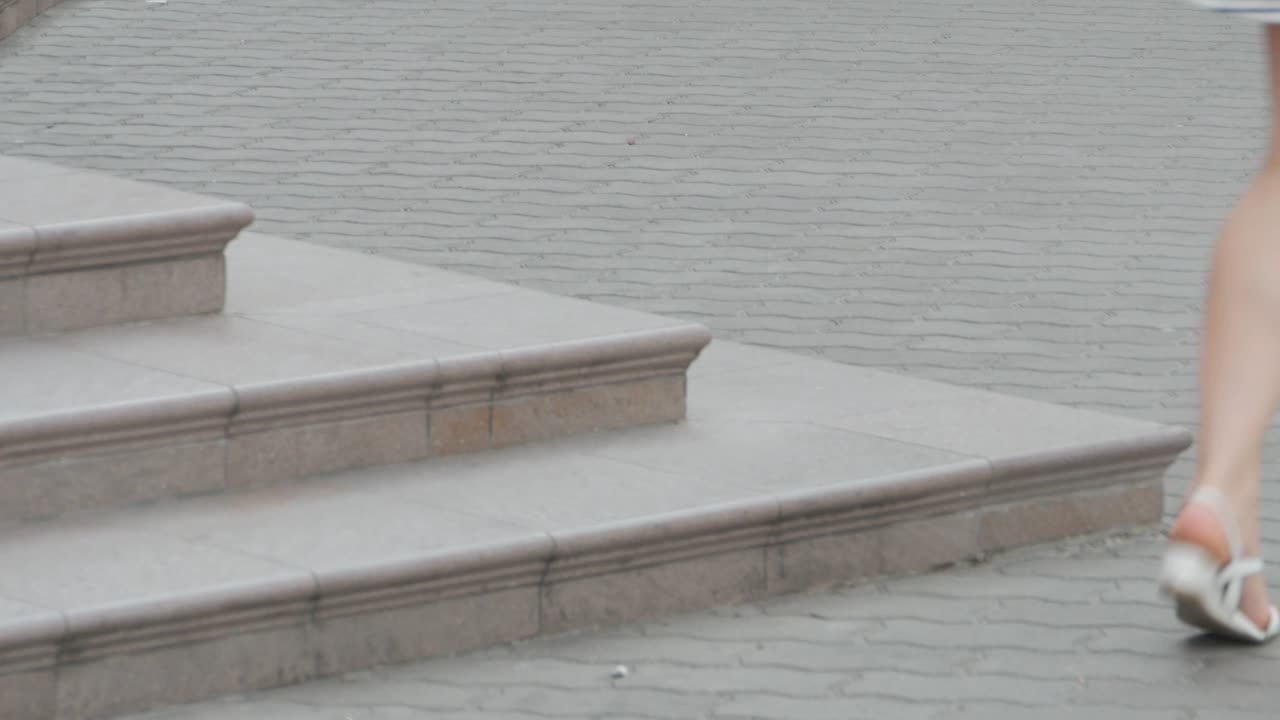 Legs of pedestrians on the sidewalk. Loop