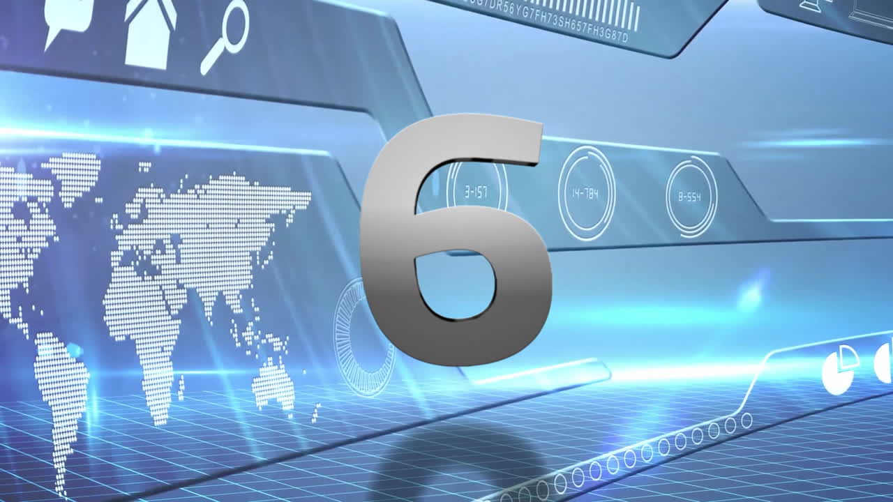 animación del procesamiento de datos financieros a través de la cuenta atrás y el mapa del mundo