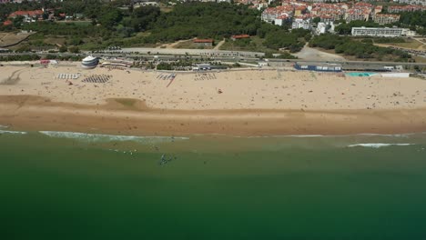 Panoramic Aerial Drone Video of a beach outside Lisbon, Carcavelos Beach, Portugal