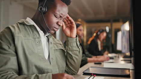 tired call center agent at work