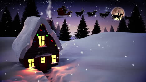 Seamless-christmas-scene-with-cottage-and-lights