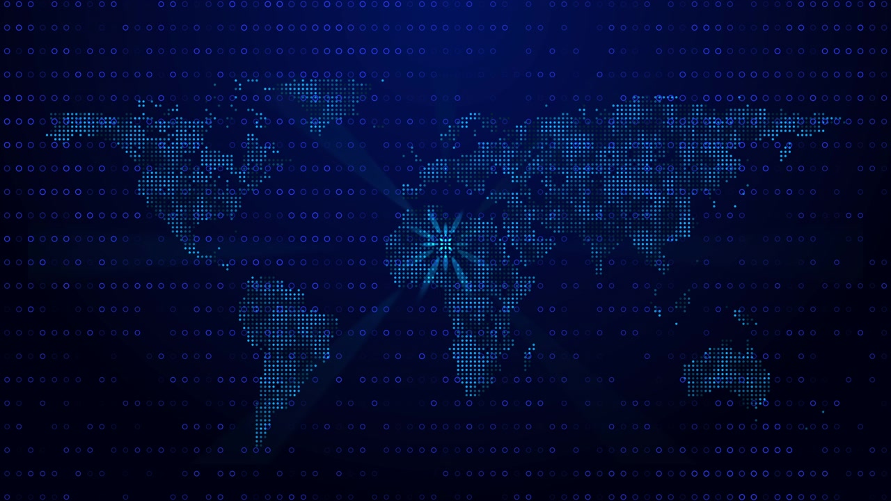 Digital World Map with Glowing Data Connection Point