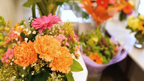 Various-flower-bouquet-in-shop-4k