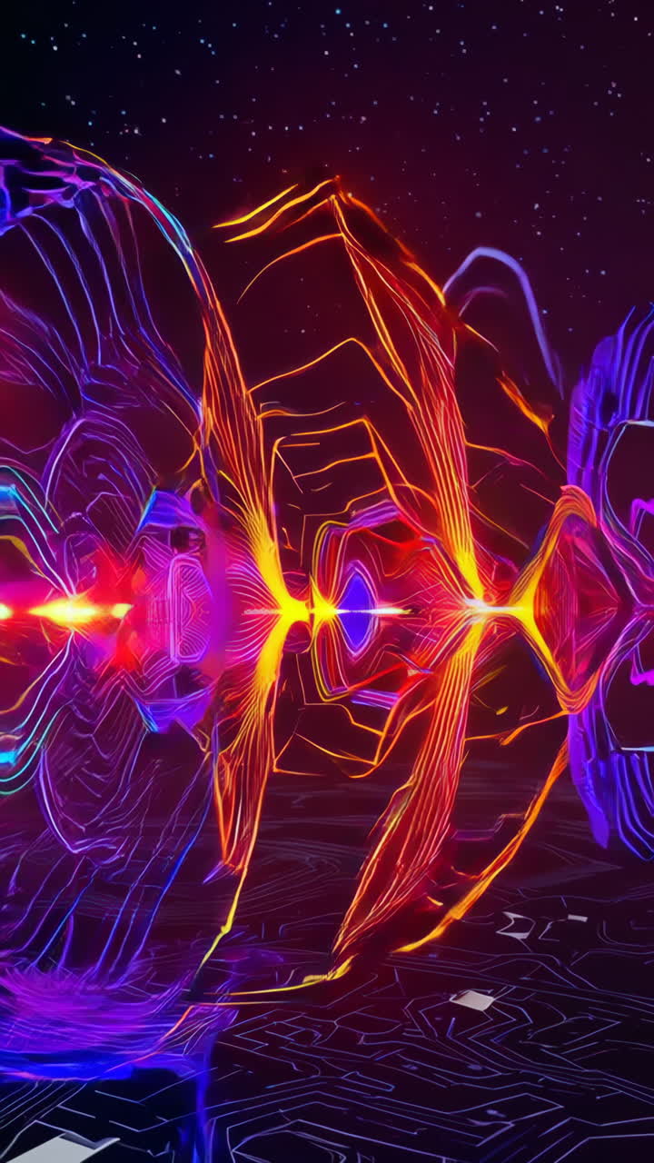 Abstract Neon Waveform over Circuit Board