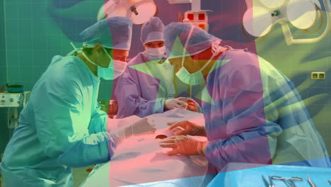 animación de la bandera de camerún sobre varios médicos durante la cirugía