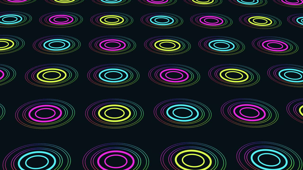 Neon rainbow futuristic circles on dark space