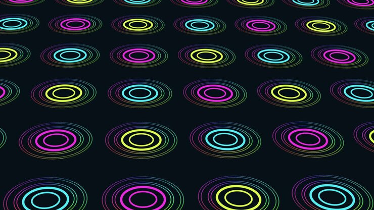 Neon rainbow futuristic circles on dark space